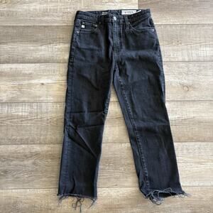 AG‎ Goldschimed Jeans Women 26R Isabelle Black High Rise Straight Crop Raw Hem